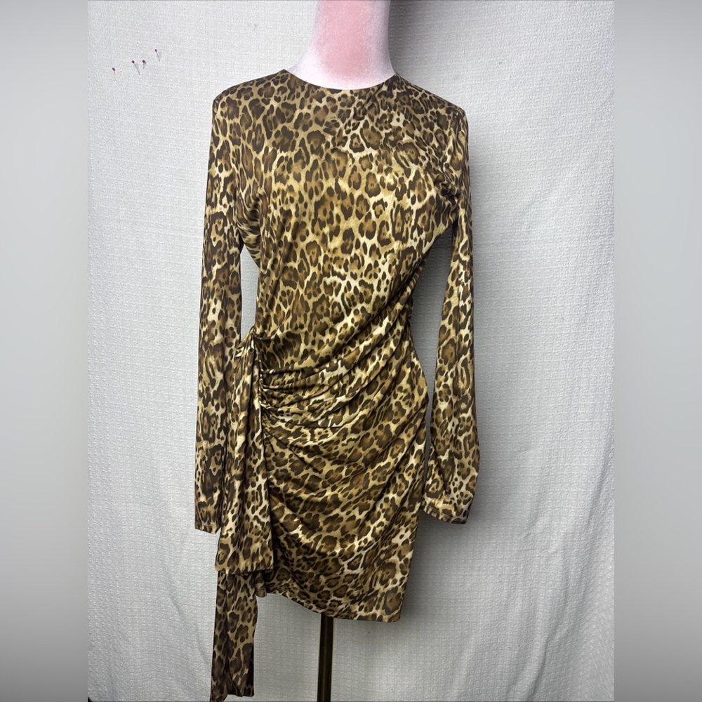Wayf Animal Print Long Sleeve Dress‎